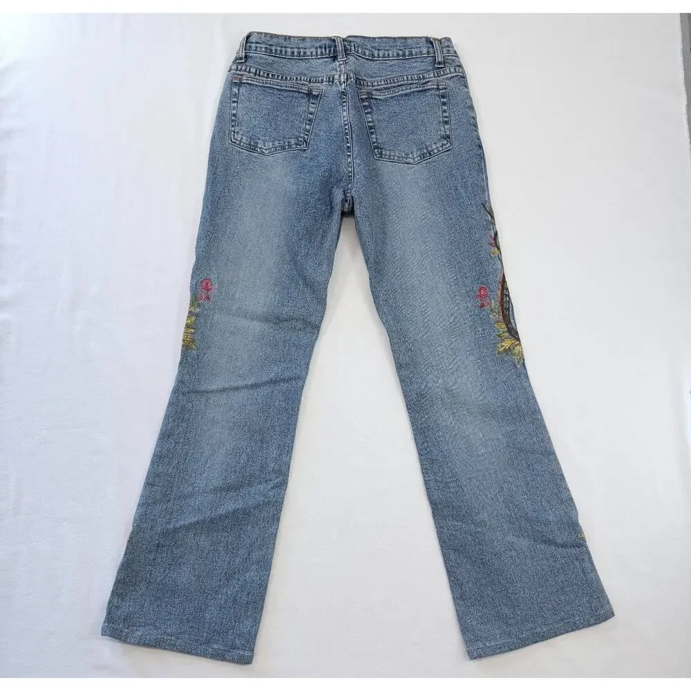Willi Smith Jeans Womens 4 Paisley Floral Embroidered Bootcut Y2K Boho Acid Wash